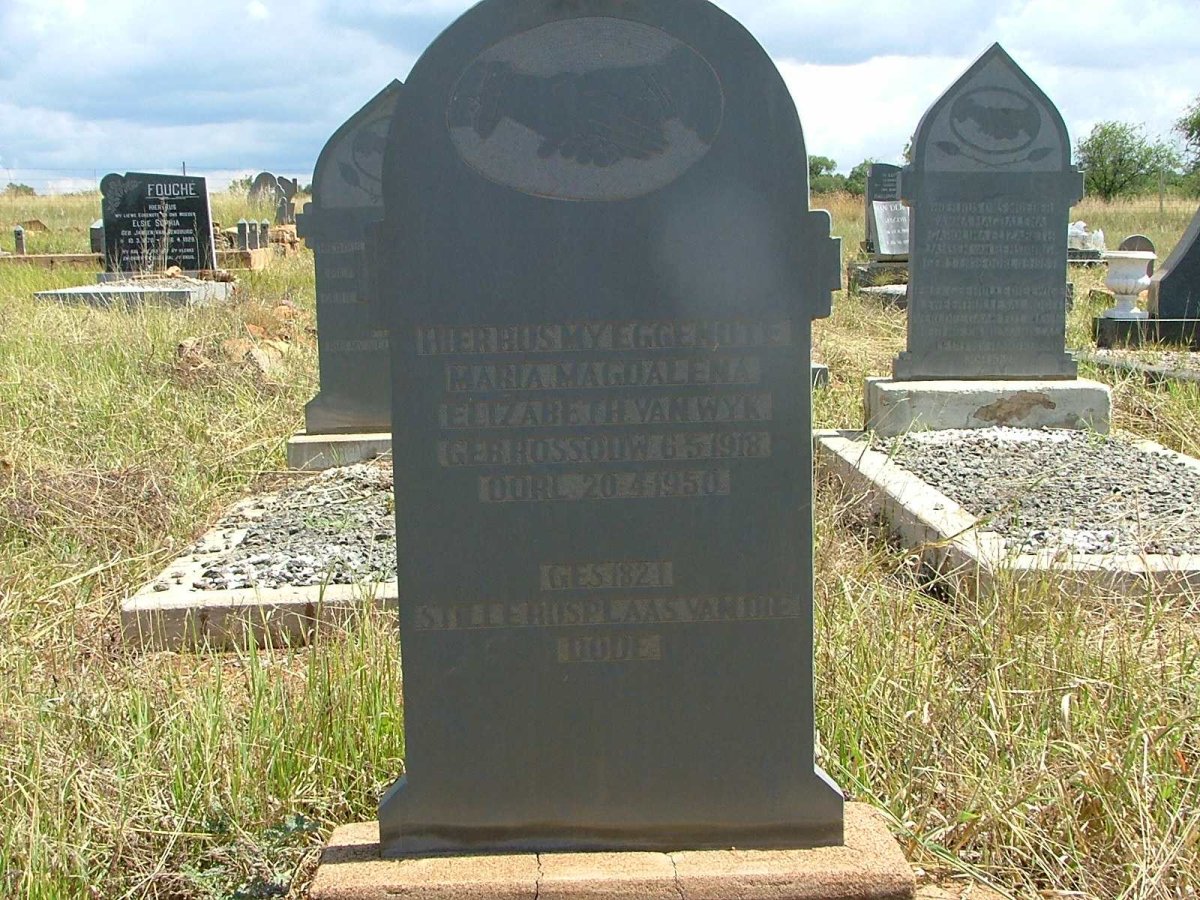 WYK Maria Magdalena Elizabeth, van nee  ROSSOUW 1918-1950