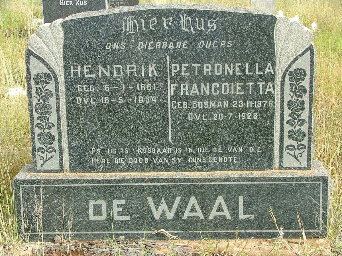 WAAL Hendrik, de 1861-1934 &amp; Petronella Francoietta BOSMAN 1876-1928