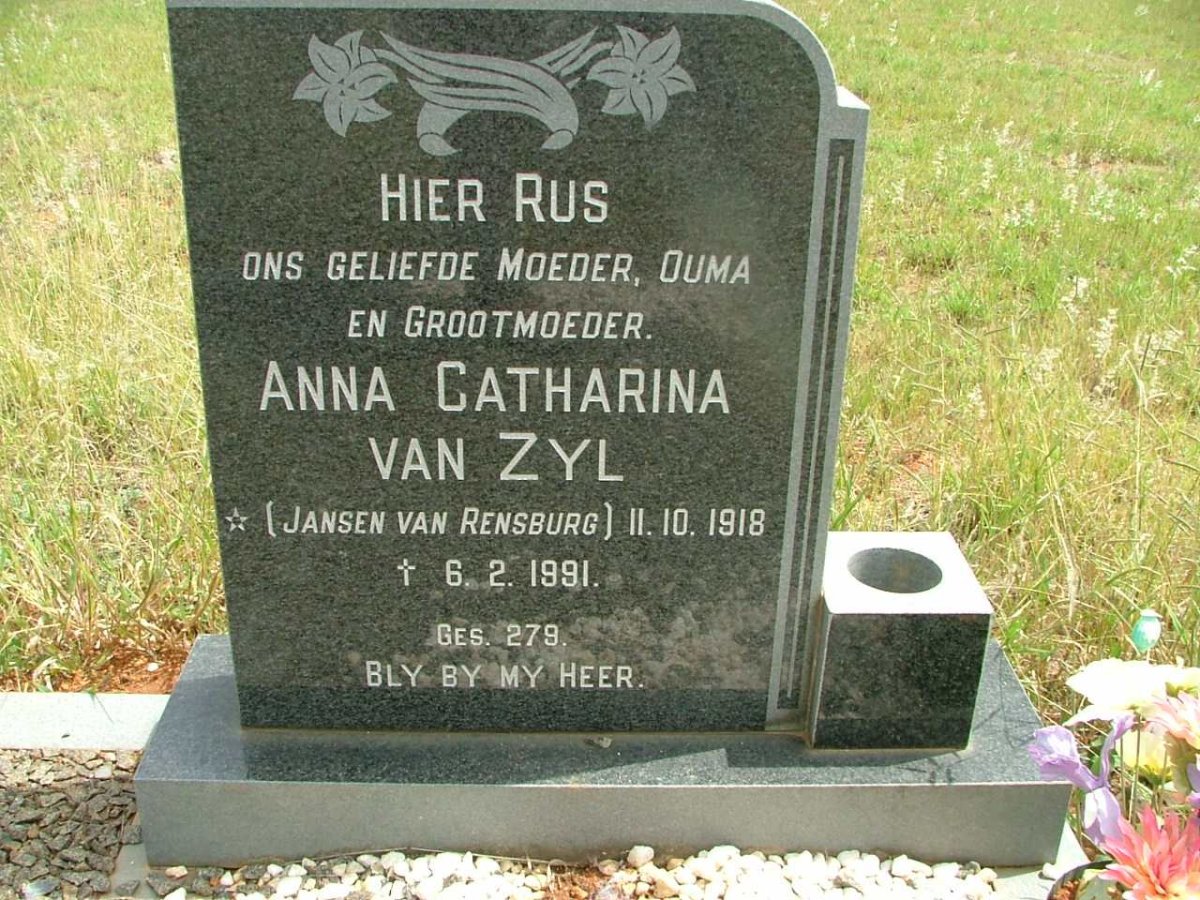 ZYL Anna Catharina, van nee JANSEN VAN RENSBURG 1918-1991