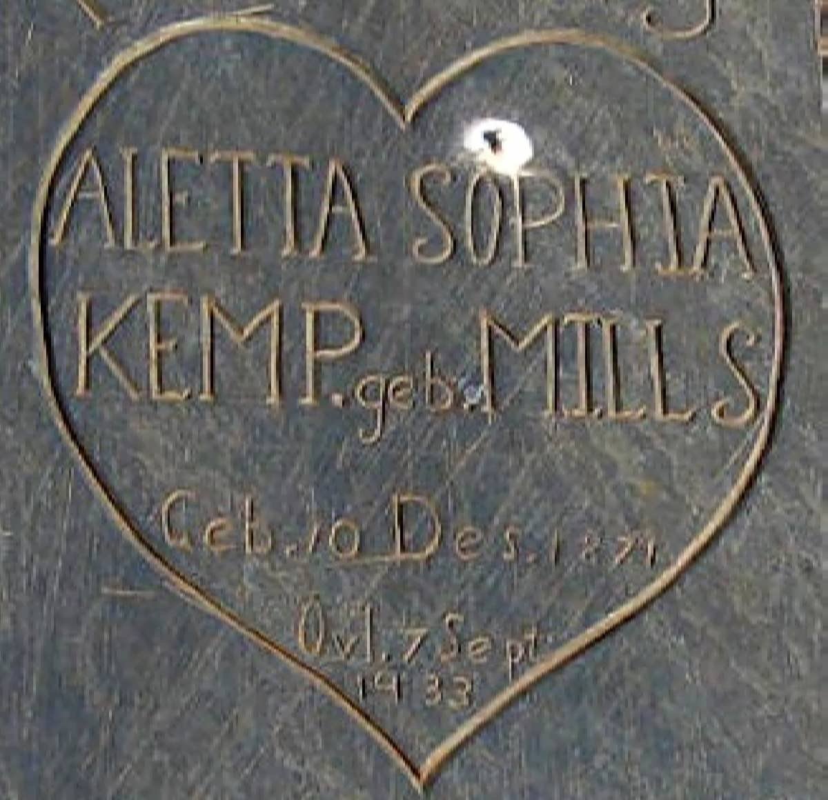 KEMP Aletta Sophia nee MILLS 1871-1933