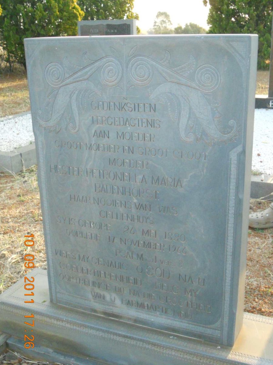 BADENHORST Hester Petronella Maria nee GELDENHUYS 1880-1966