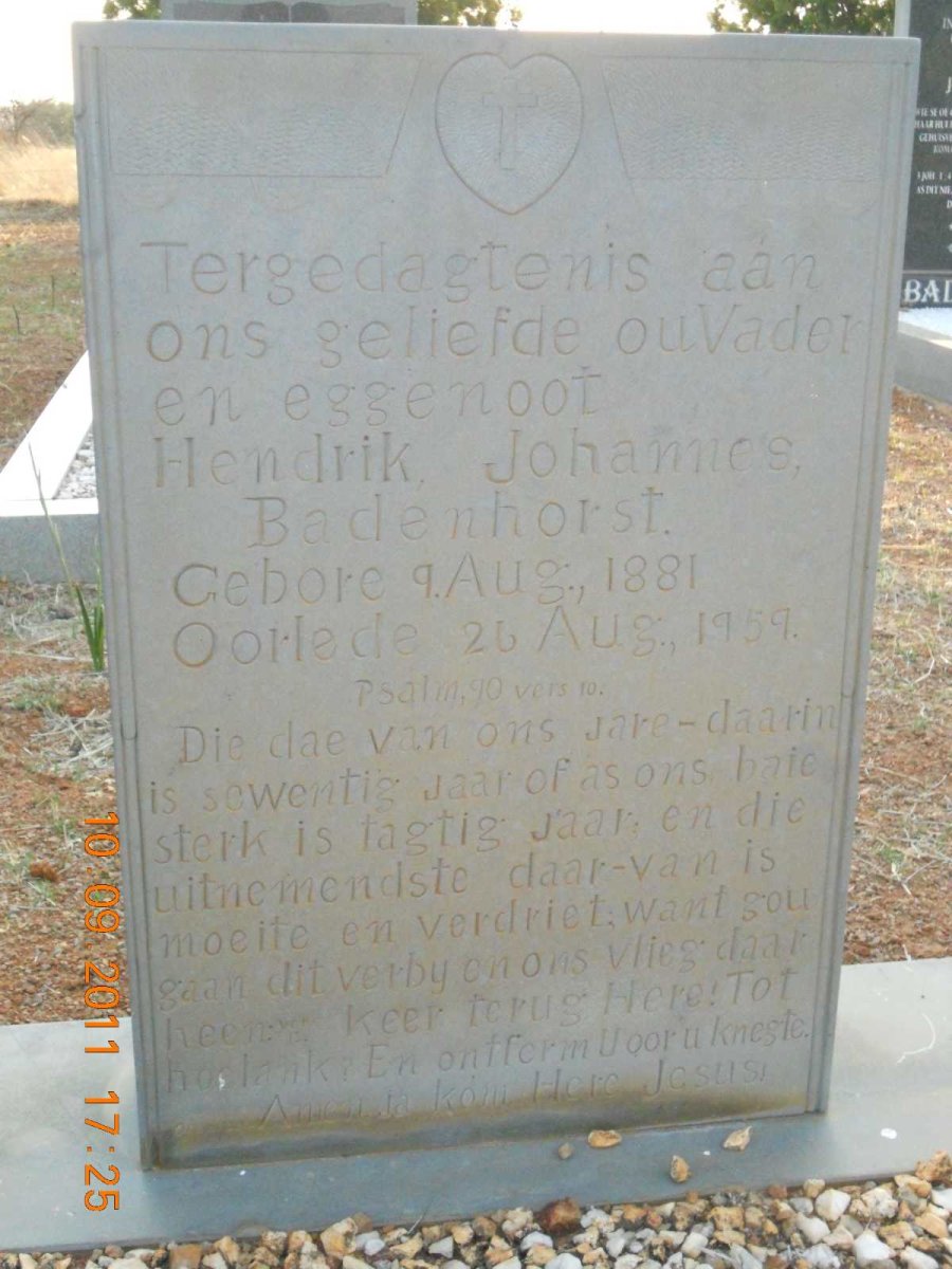 BADENHORST Hendrik Johannes 1881-1959