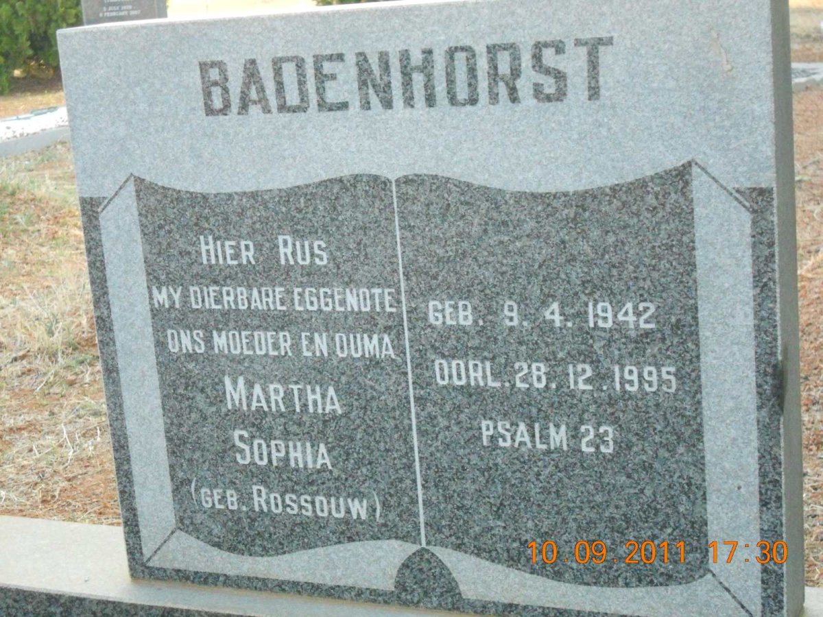 BADENHORST Hendrik Johannes 1929- &amp; Martha Sophia ROSSOUW 1942-1995