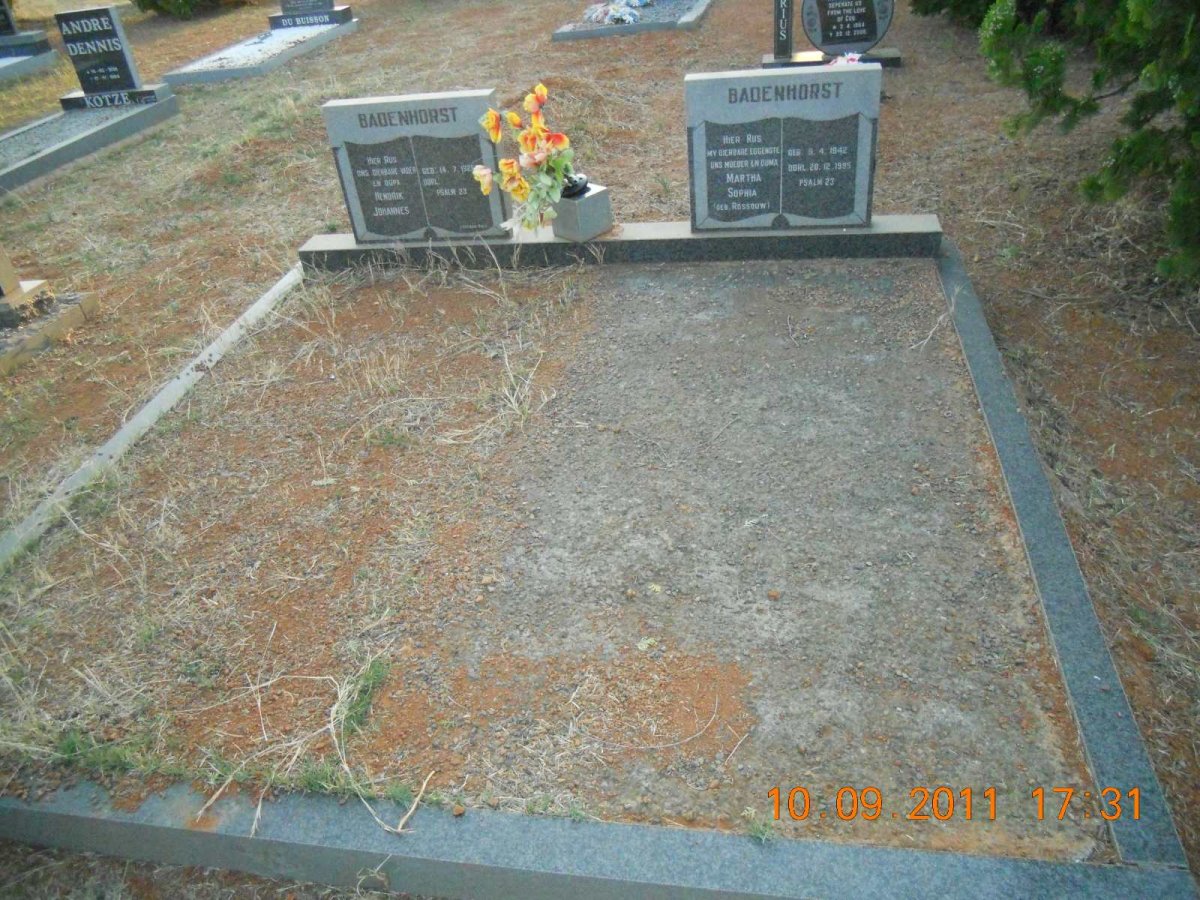 BADENHORST Hendrik Johannes 1929- &amp; Martha Sophia ROSSOUW 1942-1995