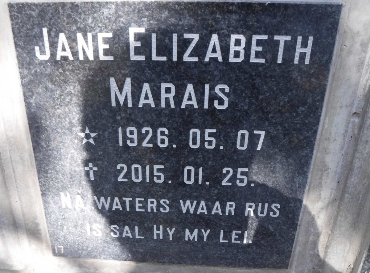 MARAIS Jane Elizabeth 1926-2015