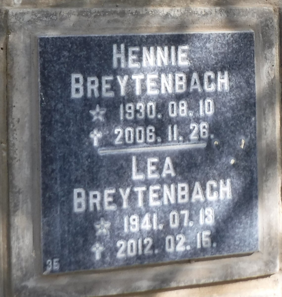 BREYTENBACH Hennie 1930-2006 &amp; Lea 1941-2012