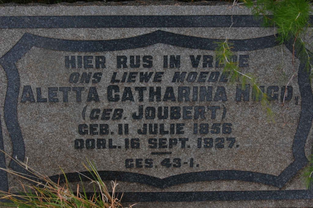 HUGO Aletta Catharina nee JOUBERT 1856-1927