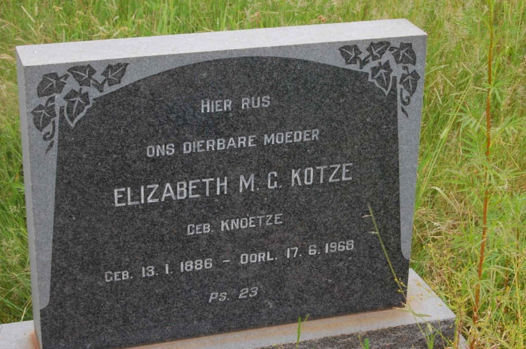 KOTZE Elizabeth M.G. nee KNOETZE 1886-1968