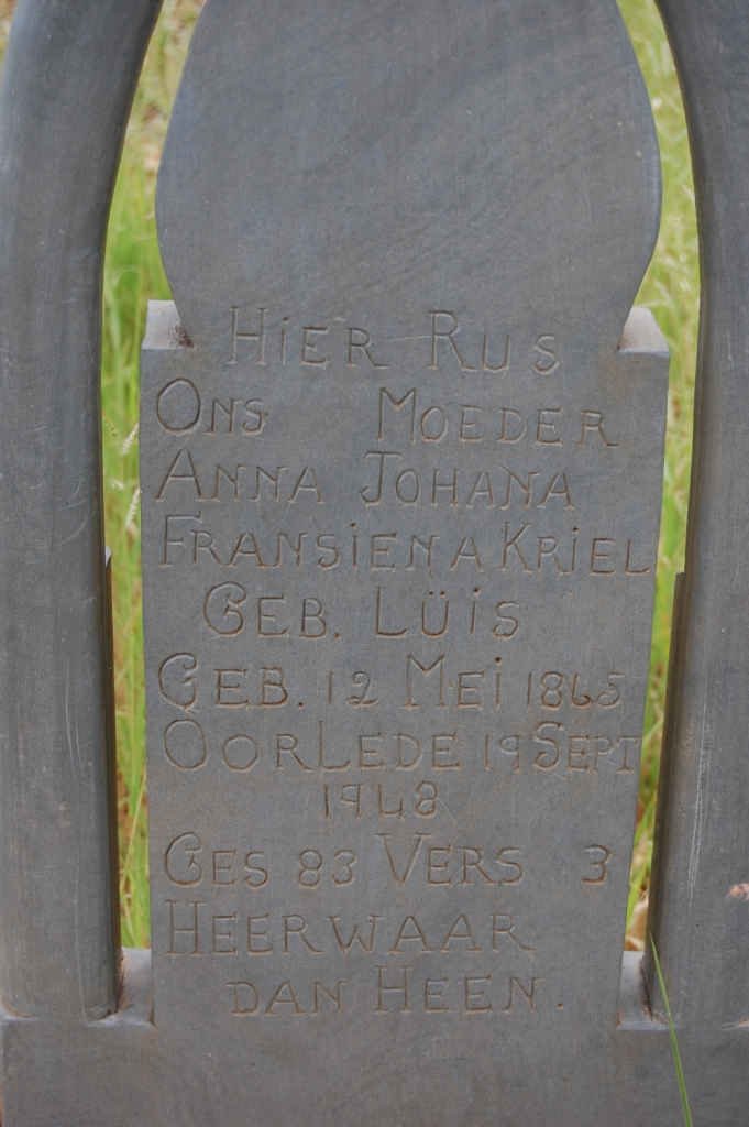 KRIEL Anna Johanna Fransien nee LÜIS 1865-1978