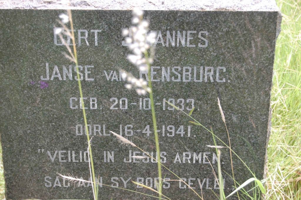 RENSBURG Gert Johannes, Janse van 1933-1941