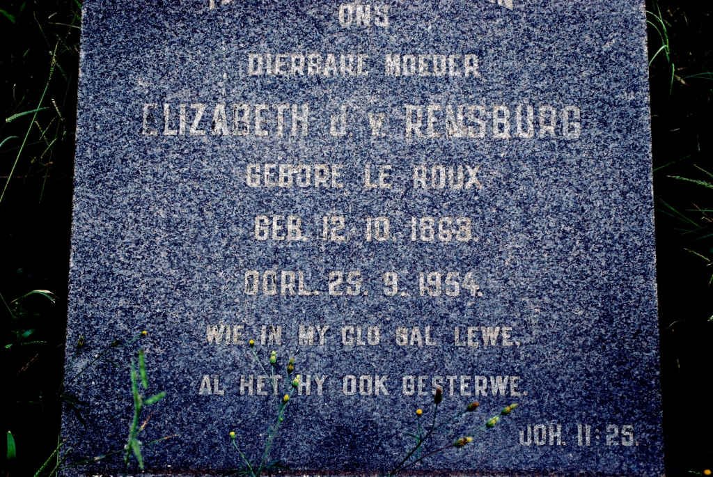 RENSBURG Elizabeth, J. v. nee LE ROUX 1863-1954