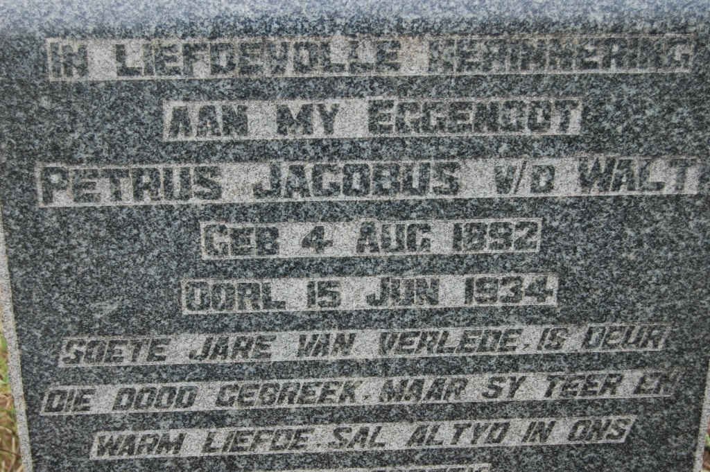 WALT Petrus Jacobus, v.d. 1892-1934