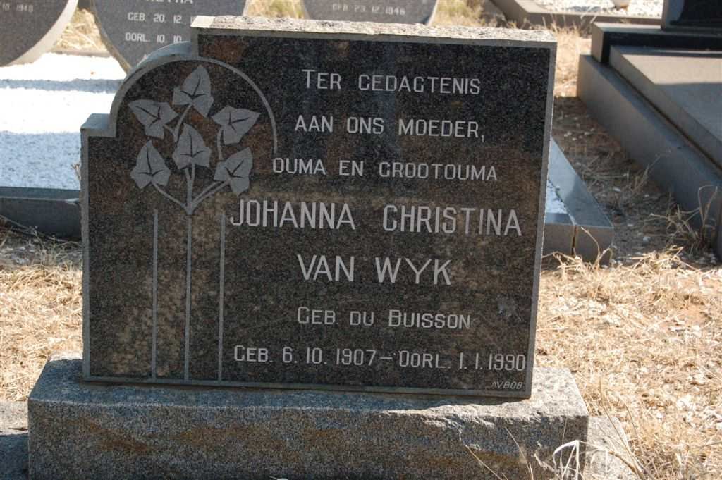 WYK Johanna Christina, van nee DU BUISSON