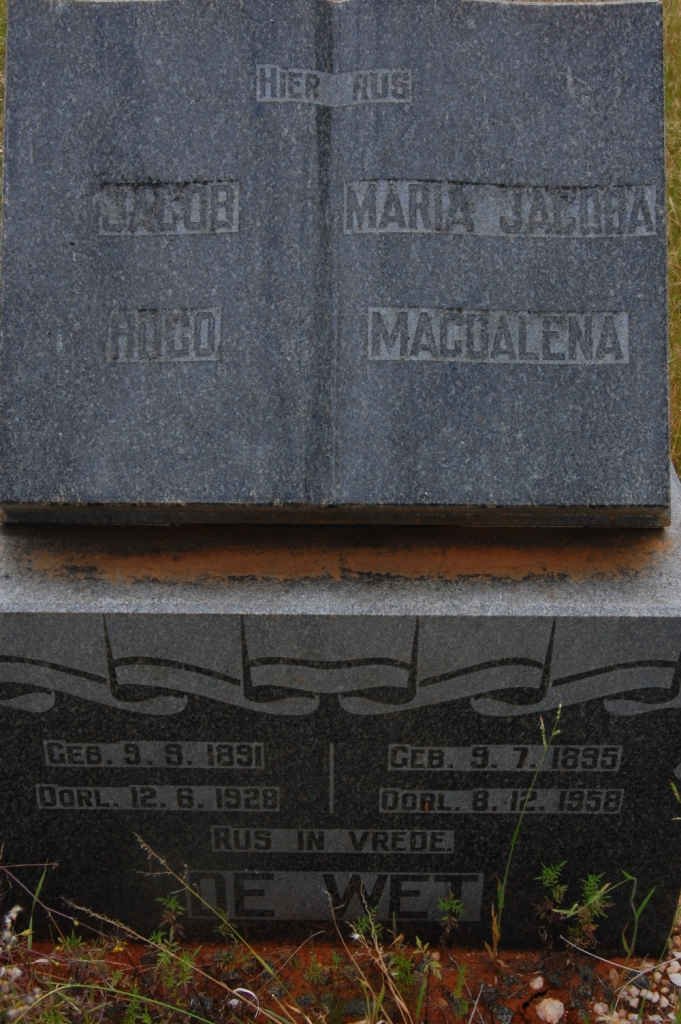 WET Jacob Hugo, de 1891-1928 &amp; Maria Jacoba Magdalena 1895-1958