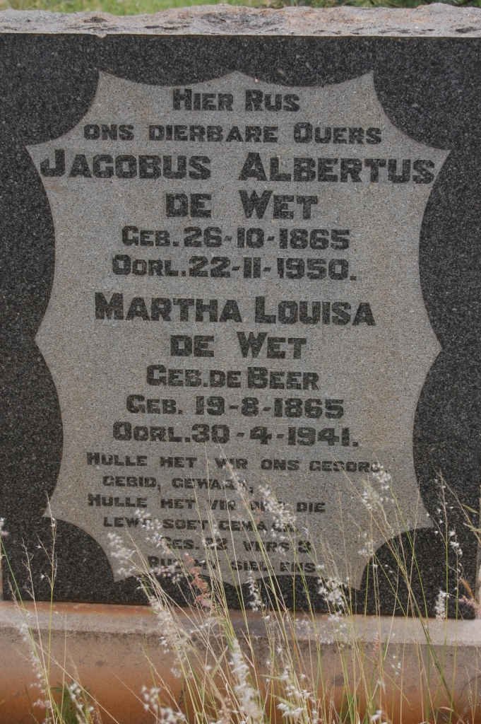 WET Jacobus Albertus, de 1865-1950 &amp; Martha Louisa DE BEER 1865-1941