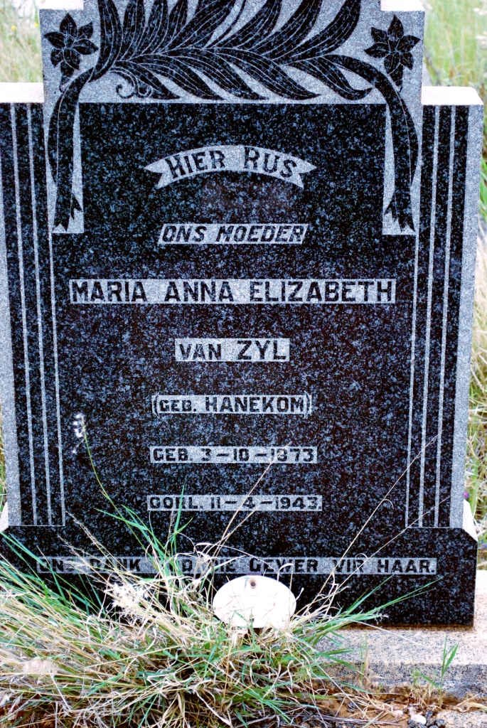 ZYL Maria Anna Elizabeth, van nee HANEKOM 1873-1943