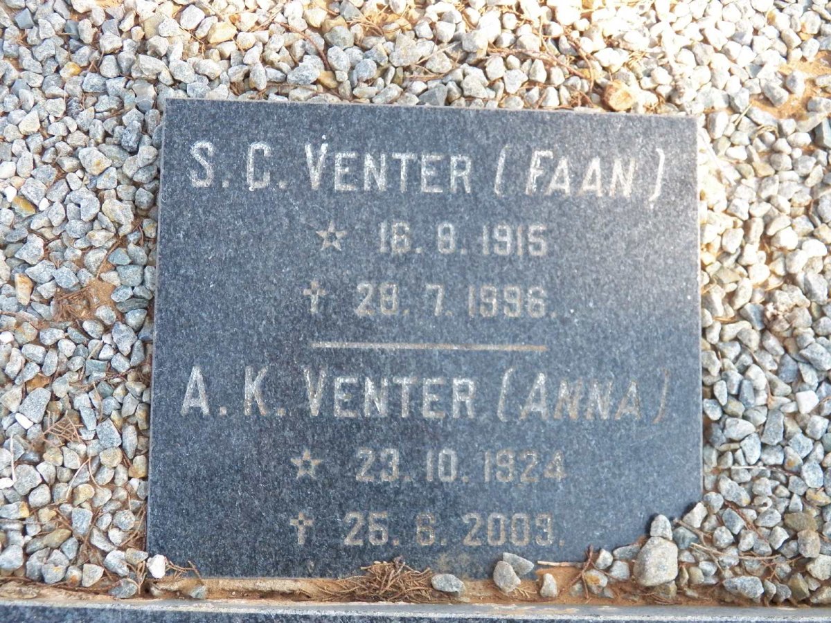 VENTER S.C. 1915-1996 & A.K. 1924-2003