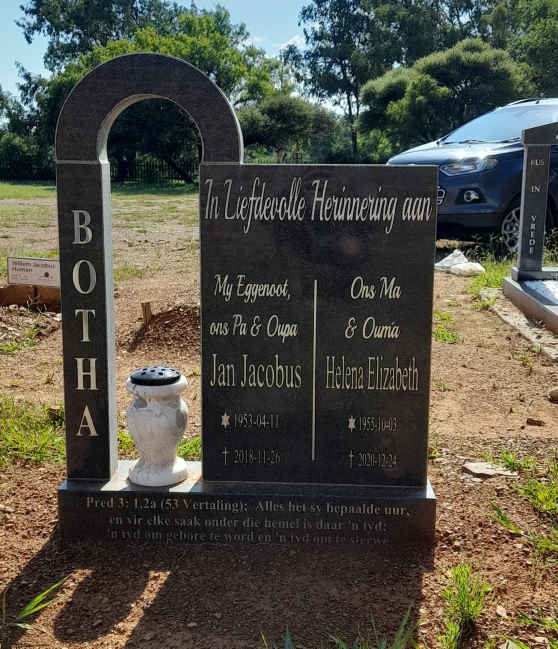 BOTHA Jan Jacobus 1953-2018 &amp; Helena Elizabeth 1955-20??