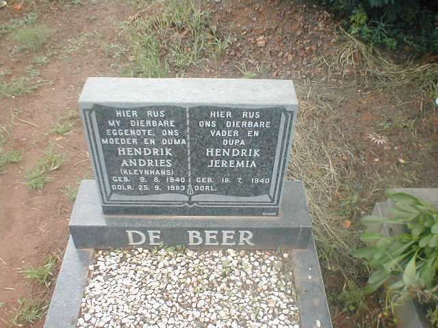 BEER Hendrik Jeremia, de 1940-  &amp; Hendrik Andries KLEYNHANS 1940-1983