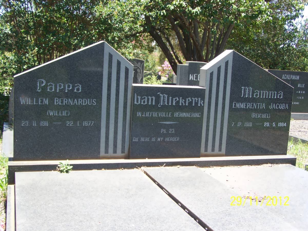 NIEKERK Willem Bernardus, van 1911-1977 &amp; Emmerentia Jacoba REICHEL 1918-1984