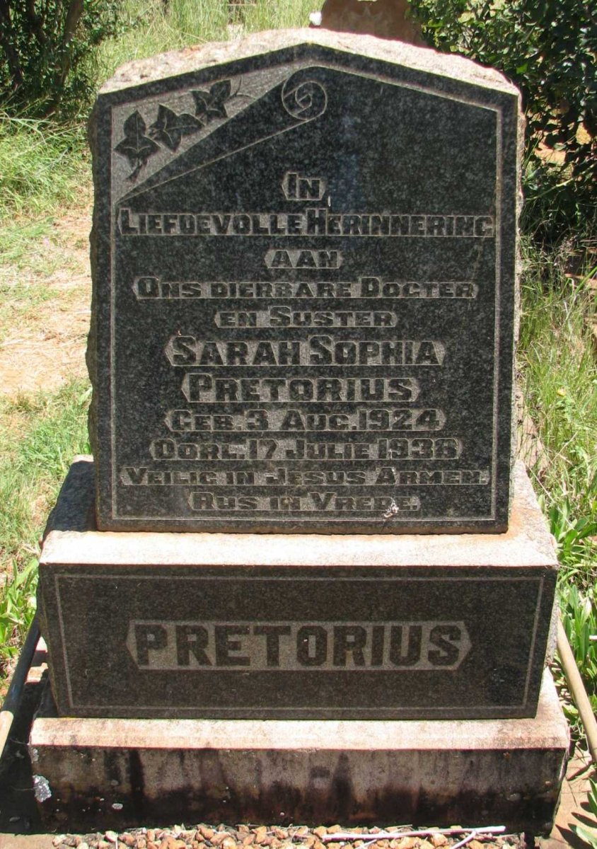 PRETORIUS Sarah Sophia 1924-1938